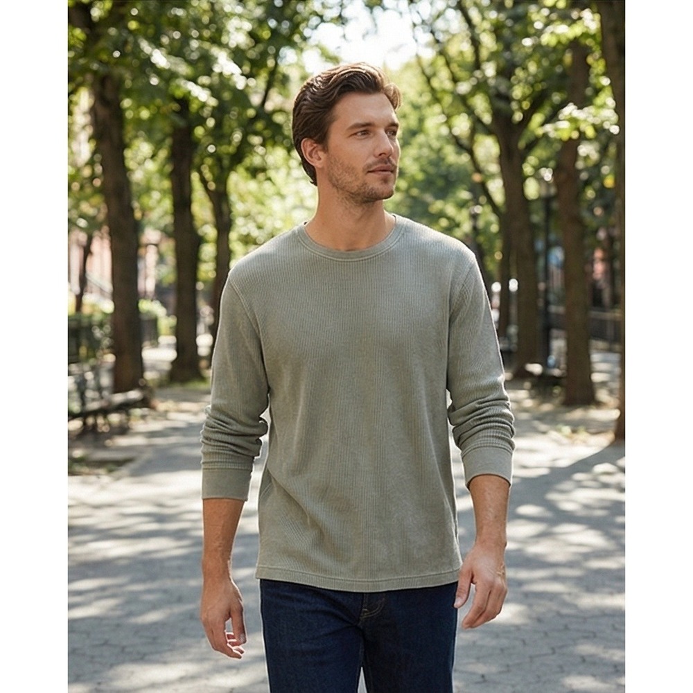 Marlborough Classics Mens XXL Ribbed‎ Y2K Cotton Long Sleeve Shirt Taupe